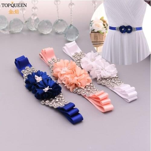 TOPQUEEN S458 Elegant Bridal Belt Maternity Sash Blue Bridal Belt Flower Belt Women Beads Flower Bridal Belt Weeding Accessoire
