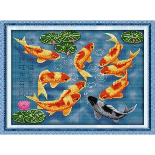 Surplus year after year (8) fishes cross stitch kit 14ct 11ct pre stamped canvas embroidery DIY handmade needlework