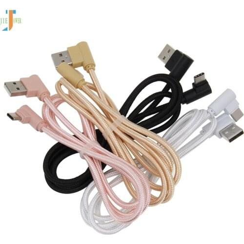 500pcs/lot USB Type C Cable 90 Degree Elbow Nylon Braided Fast Charging Data Cable for Samsung S8 S9 Oneplus Huawei Xiaomi USB C