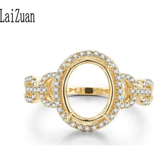 LaiZuan Solid 10K Yellow Gold Natural Diamond Fine Jewelry Engagement & Wedding Semi Mount Ring Setting Fit Oval Cut 10x8mm