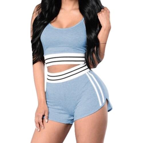 Summer Womens Sets Korean Style Sleeveless Crop Top + Shorts Sweat Suits Women Solid Tracksuits Casual Two Piece Outfit