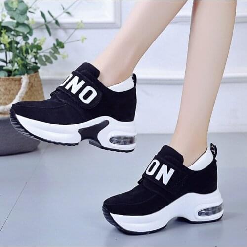 Women High Heel Leisure Platform Sneakers Black Red Lady Breathable Height Increasing Running Shoes Slip on Wedges Trainers
