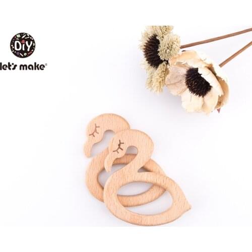 Lets Make Baby Wooden Teether Swan 5Pcs Beech Wood Beauty Swan Bpa Free For Baby Teether Toy