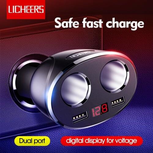 Licheers Car Charger Dual Port 12-24V Car Cigarette Lighter Charger For iPhone X Samsung Dual USB Display Fast Phone Charging