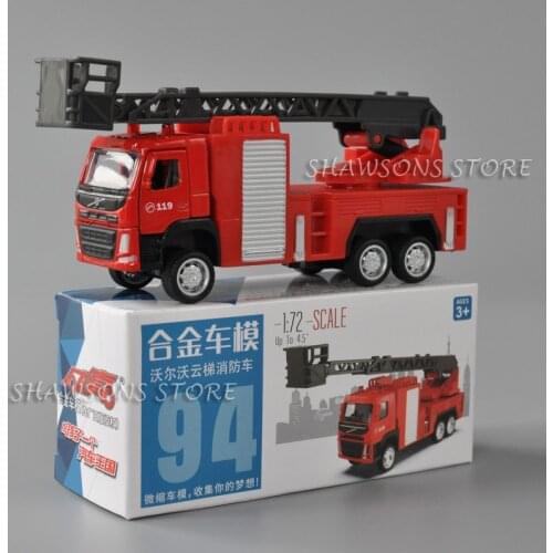 1:72 Scale Diecast Vehicle Model Toy Ladder Fire Engine Truck Pull Back Miniature Replica