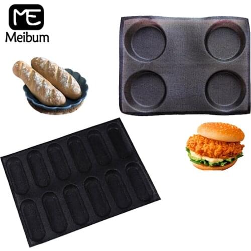 Meibum Baguette And Round Bread Baking Tools Non Stick Perforated Bakeware Set Hamburger Hot Dog Silicone Glass Fiber Mold