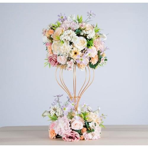 Metal Frame with Artificial Rose Flower Ball Wreath Decoration Party Wedding Road Lead Peony Hydrangea Silk Flower Wedding Props