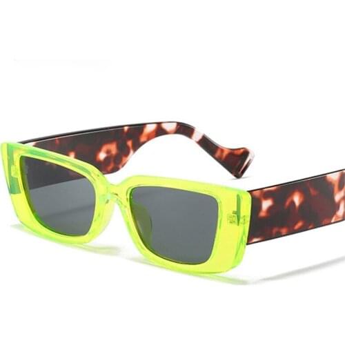 Fashion Rectangle Colorful Sunglasses Women Retro Fluorescent Green Leopard Eyewear Trending Men Sun Glasses Shades UV400