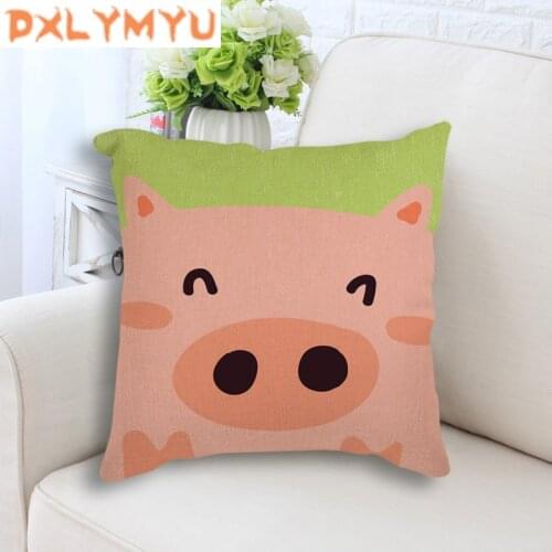 Cartoon Animal Bear Pig Cat Pattern Pillowcase Cotton Linen Decorative Cushion for Sofa 18x18 Inches Throw Pillow Cushion