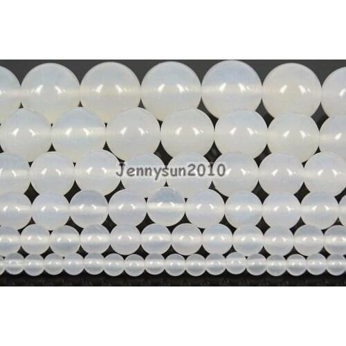 Natural White Ag-ate Gems Stone Round Loose Beads 15.5" 4mm 6mm 8mm 10mm 12mm Strand for Jewelry Making Crafts 5 Strands/Pack