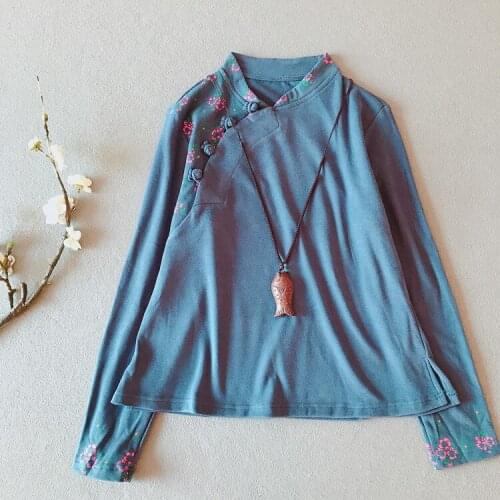 2021 Spring Autumn New Women Shirt Vintage Flowers Chinese Button Loose Long Sleeve Fashion Casual Tops Female YoYiKamomo