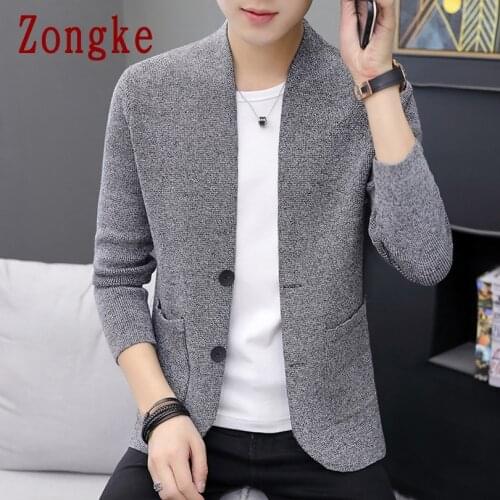 Zongke Solid Cardigan Men Clothing Knitted Sweater Men Clothes Sweaters Mens Cardigan 2021 Spring New M-3XL