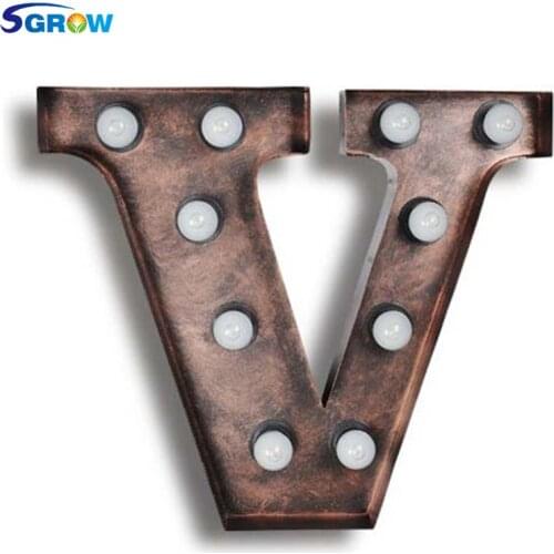 SGROW Metal Letter V Wall Lamp Light for Bedroom Living Room Art Lampara Industrial Creative Lights Logo V Iron Billboard Lamps