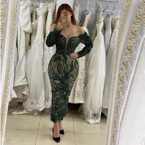 Gorgeous Off The Shoulder Evening Gowns Lace Appliques Beads Long Sleeves Prom Dresses Saudi Arabia Robe De Soiree Party Dress