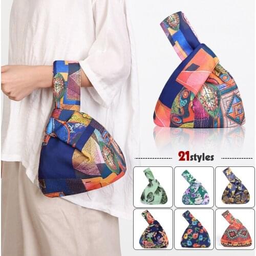 Japanese Wind Mini Portable Knot Wrist Bag Women Handle Bag Simple Purses Handbags Waterproof Shopping Bag Phone Key Pouch