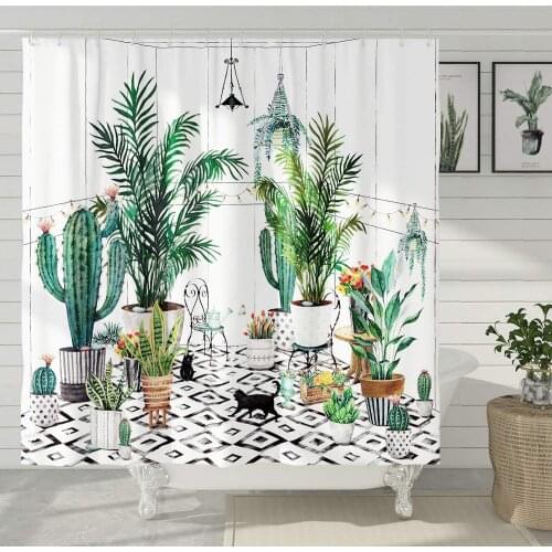Green Cactus Tropical Succulent Plant Shower Curtain Botanical Leaf