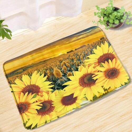 Yellow Sunflower Flower Idyllic Landscape Bath Mats Scenery Entrance Door Mat Floor Mat Bathroom Rug Carpet Bathroom Products