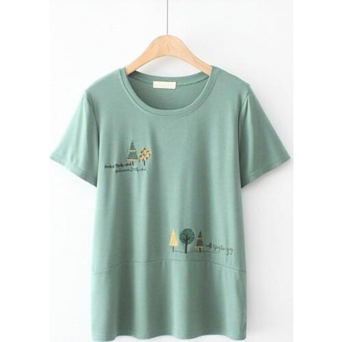 Plus Size Women Clothing Short Sleeves O-Neck Embroidery Tencel Cotton Summer Dress Under 220 Pounds For Fatlady Wear In Summer