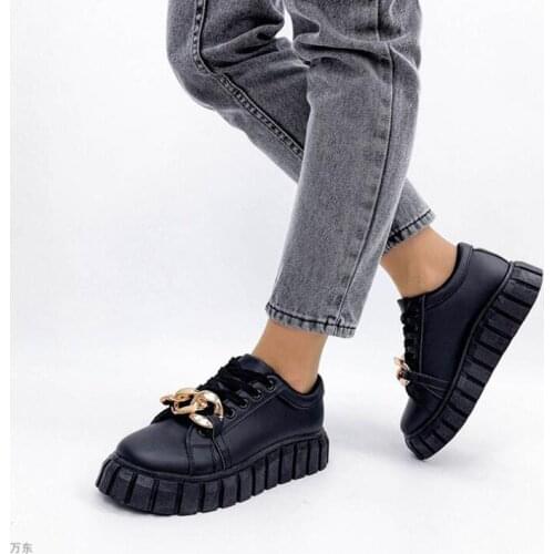 Women shoes 2021women new large size metal buckle single shoes casual sports flat bottom lace casual shoes all-match flat shoes