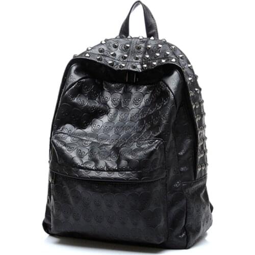 Women Big Good Leather Backpack Rivet Daily skull Black Backpack For Teenager Girls Schoolbag Casual Travel Rucksack
