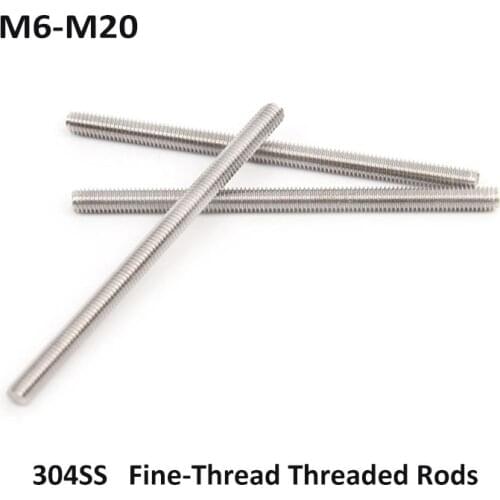 1Pcs 304 Stainless Steel Fine-Thread Threaded Rods Fine Tooth Studding Screws A2 M6-M20