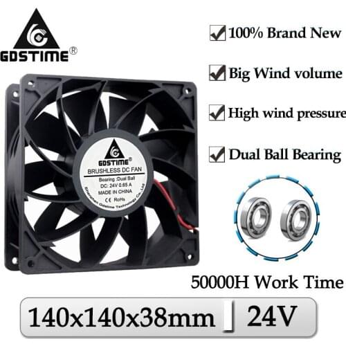 2Pcs Gdstime DC 24V 140x140x38mm 140mm Dual Ball Brushless Computer Case Cooler 14038B 14cm Axial High Speed Exhaust Cooling Fan