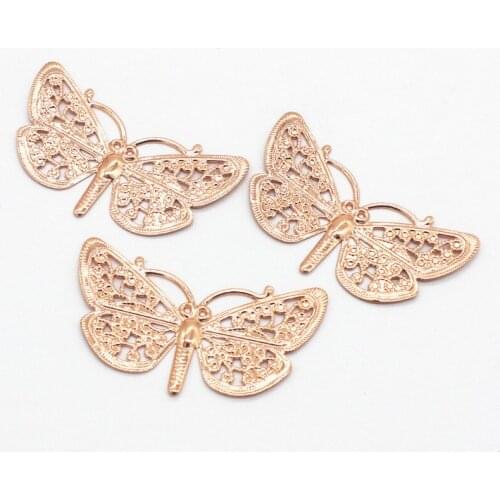 20 PCS 38*23mm Metal Copper Filigree Hollow Out Dragonfly Connector Charms Rose Gold Copper Sheet DIY Jewelry Making
