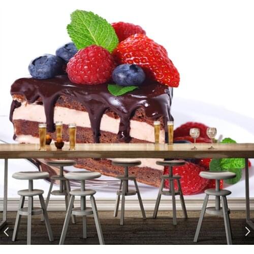 Custom 3D wallpaper,cake blueberry chocolate mural for living room kitchen restaurant background decorative waterproof wallpaper