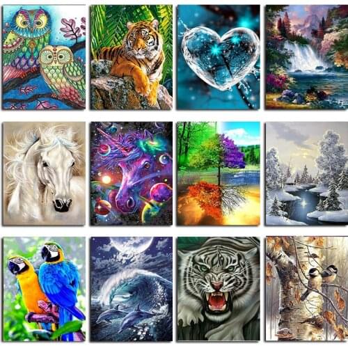 Diamond Embroidery Tiger Owl Art Painting Cat Diamond Painting Animal Landscape Cross Stitch Mosaic Set Home Decoration Crafts