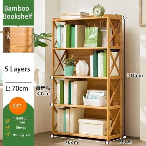 Bamboo Floor Bookshelf Bedroom Storage Shelve Modern Simple Multifunctional Student Display Bookcase with Drawer Books Organizer