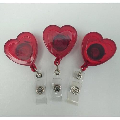 Free shipping 1000pcs/lot customized logo heart shape badge reel; promotional retractable plastic badge holder; belt clip BR20
