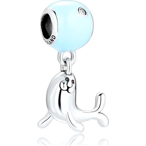 Fandola CKK 925 Sterling Silver Curious Seal Animal Green Enamel Fits Pandora Bracelet Charms Jewelry Making Gift berloque 925