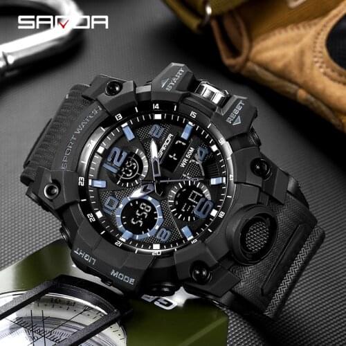 SANDA Sport Military Wrist Watch Men Watches Brand Male Watch For Men Clock Dual Display Wristwatch Army Outdoor Waterproof 6021