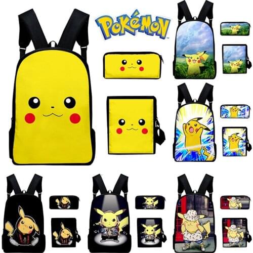 Pokemon Pikachu Backpack Laptop School Bag Boys Cartoon Pencil Case Schoolbag Anime Bag School Supplies Kids Gifts Shipping Free