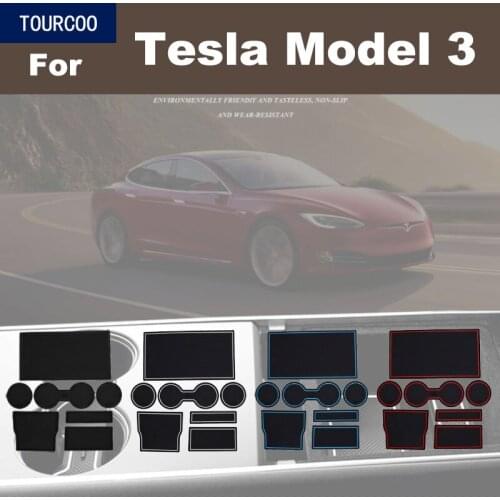 For Tesla Model 3 Central Console Non-Slip Pads Mat Water Cup Slot Holder Protective Mat Armrest Storage Box Mat Cover