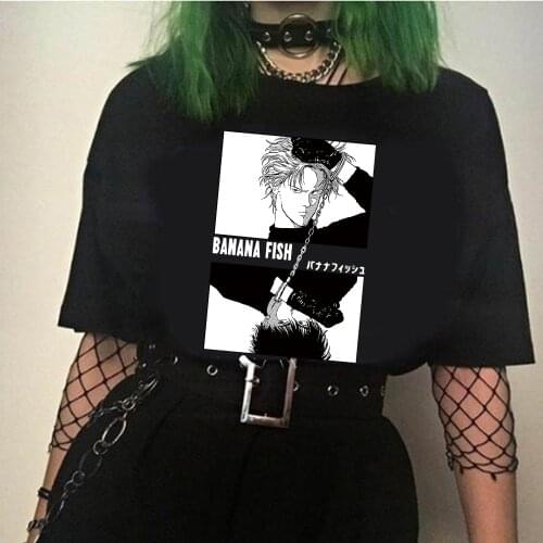 Men Women T-shirt Tops Funny Banana Fish Tshirt Crew Neck Fitted Soft Anime Manga Tee Shirt Clothes