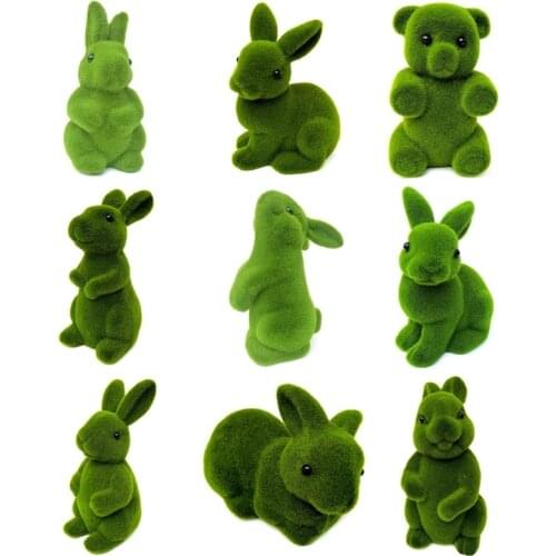 Artificial Plant Green Flocking Toys Handmade Grass Animal Easter Rabbit Bunny D2TD