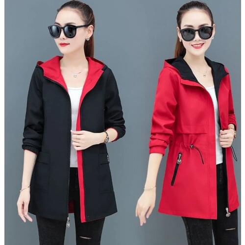 New Women Jacket Spring Autumn Hooded Coat Casual Windbreaker Female Double-sided Wear Zippers Basic Jacket Plus Size Ladies