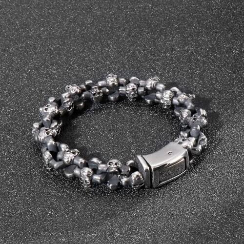 Mans Punk Skull Bracelets Men Stainless Steel Shiny Matte Skull Charm Link Chain Bracelets Male Gothic Jewelry 2021