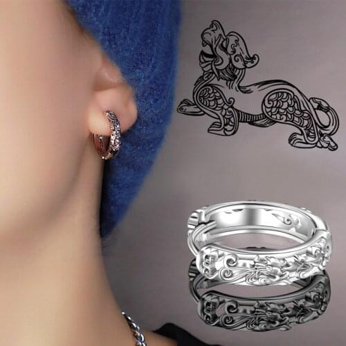 Pixiu Ear Buckle silver-plated Earrings mens New Trend Single Earrings Female Trend Personality Ethnic Style mens Earrings