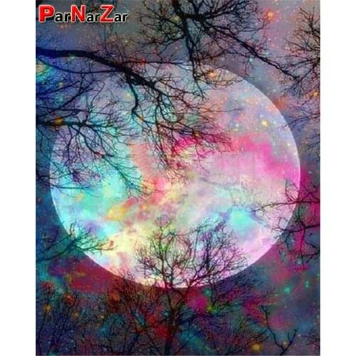 ParNarZar 3D DIY Diamond Painting Colorful Moon Night Full Drill Round Kits for Home Wall Decorations Gift