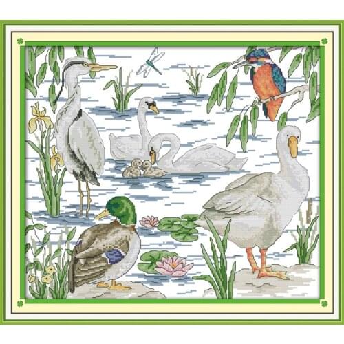 Water birds cross stitch kit 14ct 11ct pre stamped canvas embroidery DIY handmade needlework