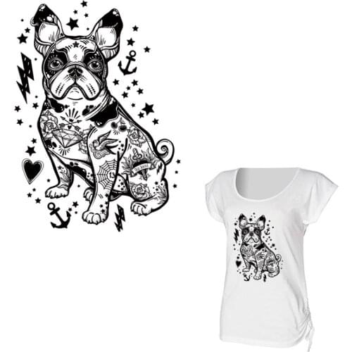 Bulldog patches Iron On Heat Transfer Paper Print On T-shirt Diy A-level Washable Dog Patch Applique For Clothes Accessory Y-035