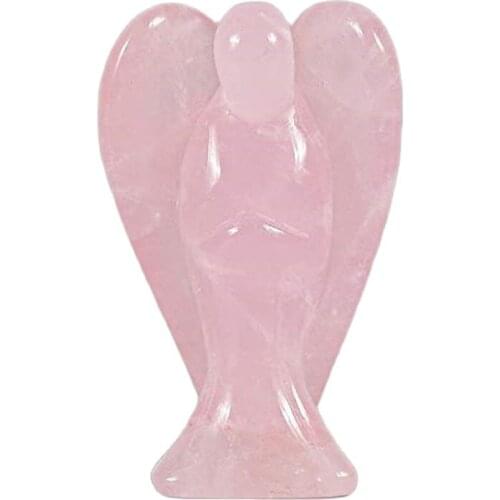 Angel Shape Natural Rose Quartz Crystal Healing Reiki Stone Pendant Mascot Figurine For Home Desk Decoration Gift
