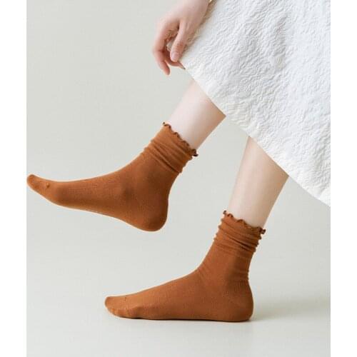 Women Socks Spring Fashion Long Socks Solid Color Style Cotton Women Fashion Fresh Lace Socks For Women Korea Casual Breathable