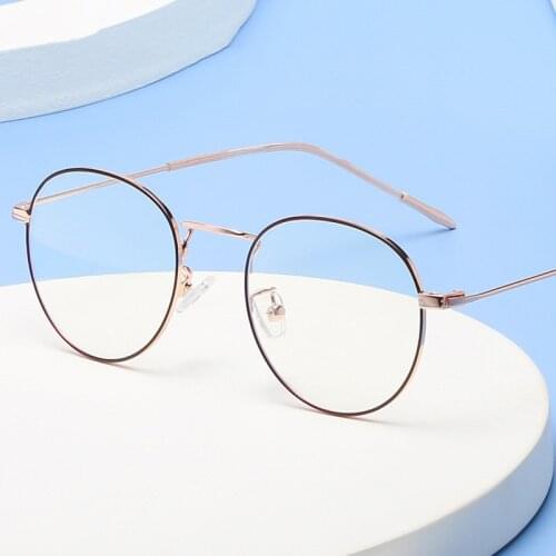 Unisex Solid Alloy Glasses Frame Women Round Prescription Glasses Fashion Designer Metallic Circle Retro Glasses Myopia Glasses