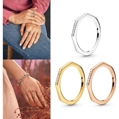 Original 925 кольцо Silver Pan Ring Creative Polygonal Couple Pan Ring For Women Wedding Party Gift Fashion Jewelry