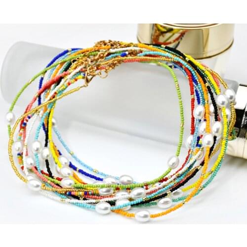 Seed Glass Bead Choker Necklace Colorful Bohemian Lovely Pearl Beaded Short Collar Necklace For Women Beach Party Jewelry Gift