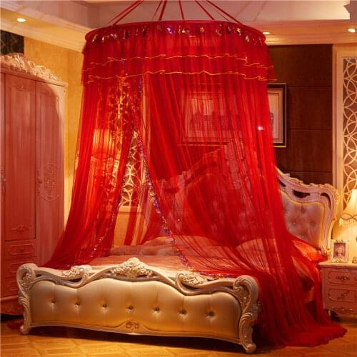 Festive Red Hanging Bed Tent Home Decoration Bed Curtain Summer Hung Dome Mosquito Net No Need To Install Canopy Bed Curtain