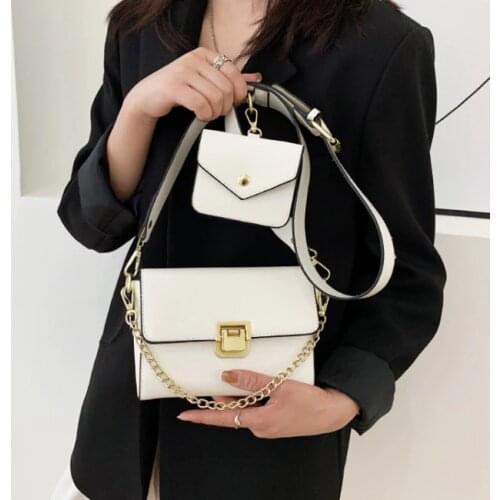 Fashion chain women shoulder bag luxury designer wide strap female flap messenger bag pu ladies handbag and purse 2 pcs sets